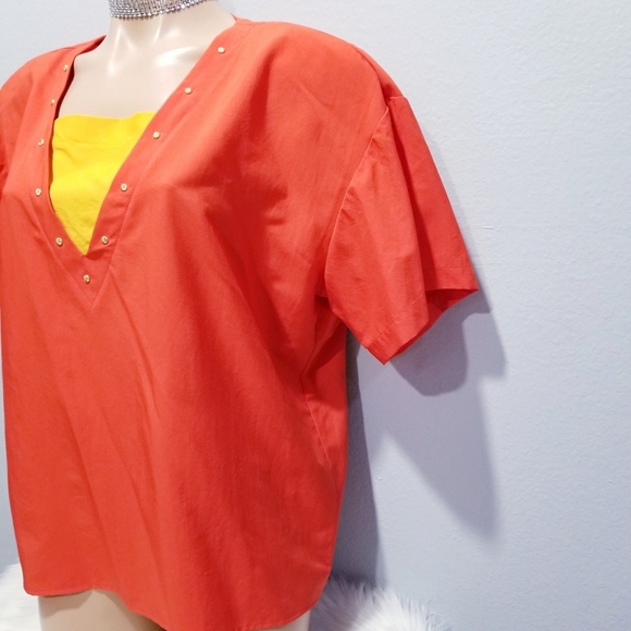 Vintage 80's retro party shirt top blouse Large - Picture 3 of 4